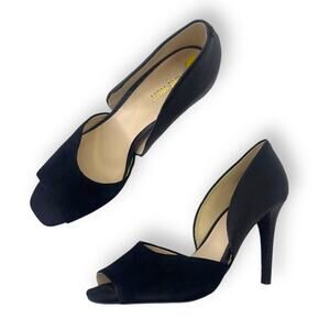 Nine West Women's D'Orsay Peep Toe Pumps Heels Size 9 Black Suede Leather